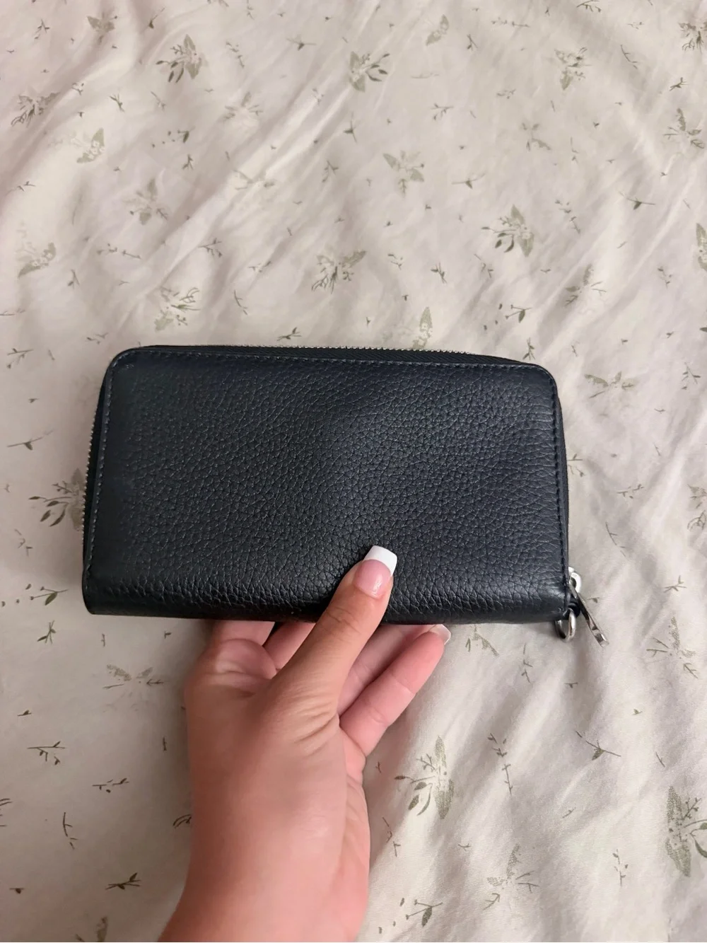 Michael Kors Black Pebbled Leather Zip Wallet with Silver MK Emblem